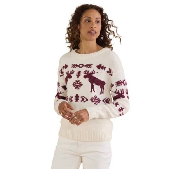 Sundance NWOT Women’s Spirited Moose Cabin Cotton Silk Blend Sweater size Small - Picture 1 of 6